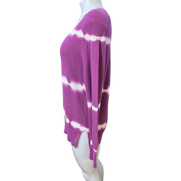Johnny Was Tie Dye Striped Pullover Sweater Purple White V Neck Cotton Small - Picture 2 of 8
